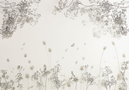 3D-Fototapete mit zarten Trockenblumen auf weißem Hintergrund