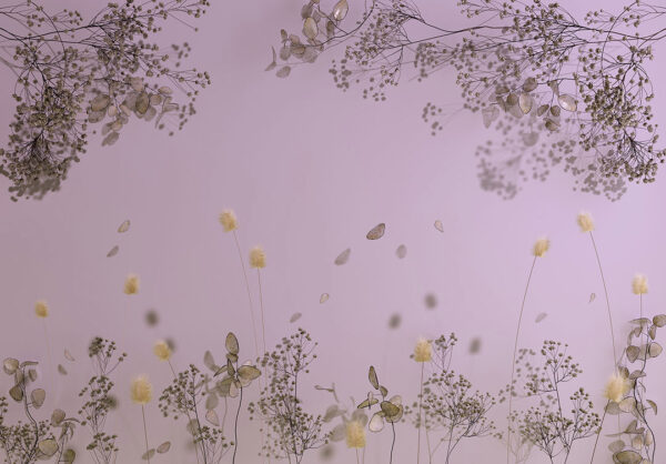 Designer Tapeten 3d mit Trockenblumen auf Lila Hintergrund