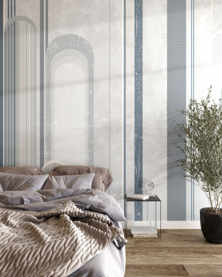 Fototapete Geometrie aus Bögen und geraden Streifen auf dekorativem Hintergrund für das Schlafzimmer