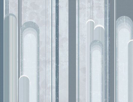 Fototapete Geometrie aus Bögen und geraden Streifen auf dekorativem Hintergrund in Blau-Grau-Tönen