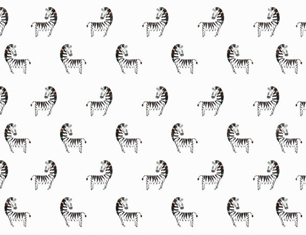 Fototapete mit kleinen Zebras Muster auf weißem Hintergrund