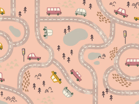 Interaktive Fototapete für Kinder mit rosa Autobahn