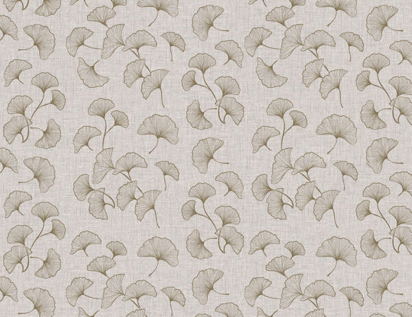 Fototapete mit braunen Blättern von Ginkgo Biloba Muster auf beige-grau strukturiertem Hintergrund