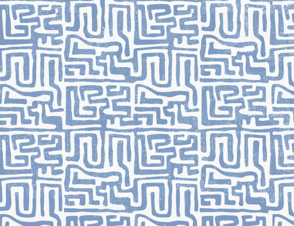 Fototapete mit blauem Labyrinth auf weißem Hintergrund