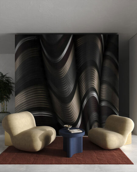 3D-Tapete mit Texturabstraktion in Grau-, Beige- und Brauntönen für Wohnzimmer