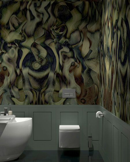 Fototapete Moderne Kunst mit Texturillusion in Braun-, Khaki- und Dunkelgrüntönen fürs Badezimmer