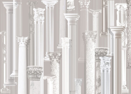 Exklusive 3D-Tapete mit griechischen Säulen in verschiedenen Formen in Beigetönen