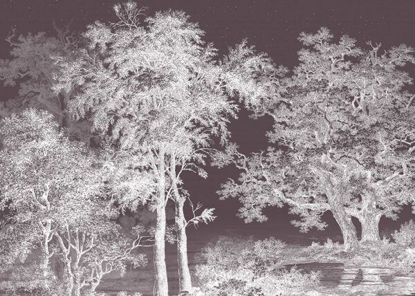 Exklusive Tapete mit gravierten Bäumen auf braungrauem Hintergrund