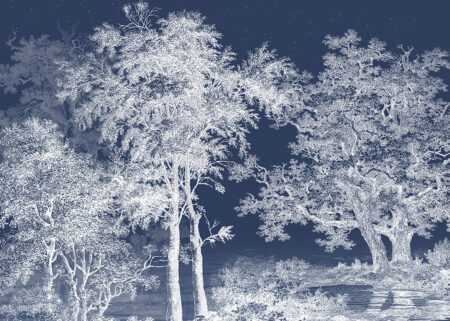 Weiß illustrierter Wald Fototapete am blauen Himmel