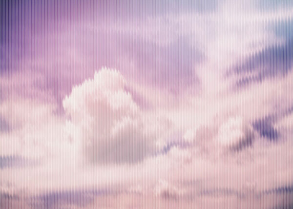 Tapete Wolken in Rosa- und Lilatönen auf strukturiertem Hintergrund mit gestreiftem Relief