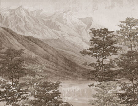 Vintage brauner See und Berge Fototapete