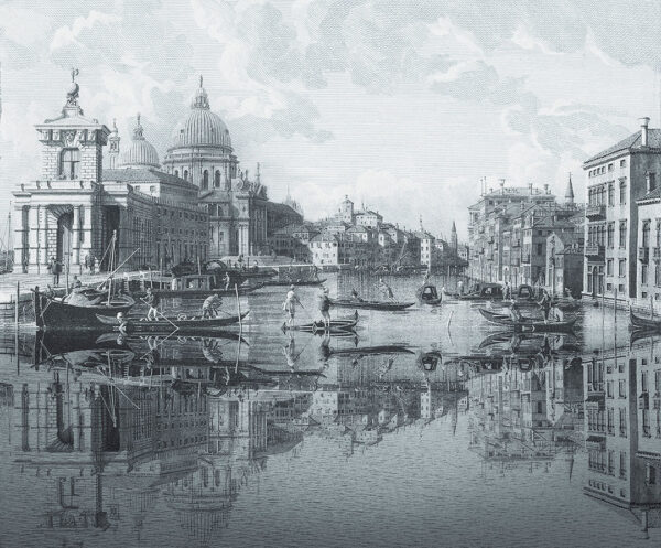 Fototapete Venedig mit Gondeln auf dem Fluss in Grautönen
