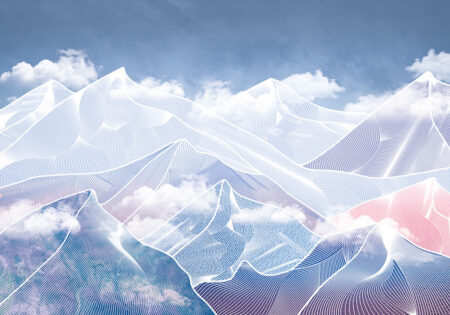 Helle futuristische rosa und blaue Berge Fototapeten mit Wolken
