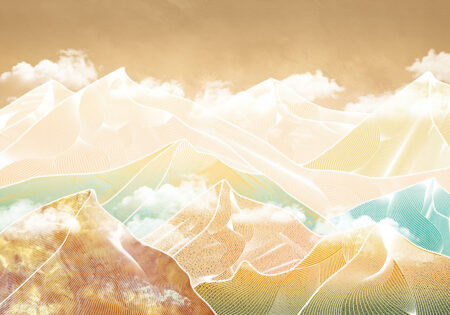 Helle futuristische goldene Berge Fototapeten mit Wolken