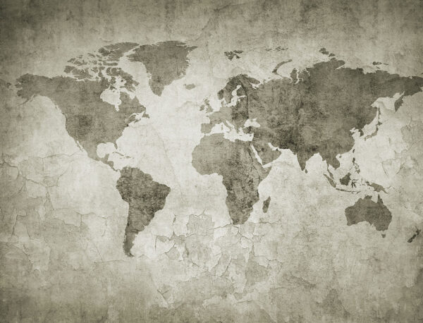 Fototapete Weltkarte Vintage in dunklen Khaki-Tönen auf strukturiertem Wandhintergrund