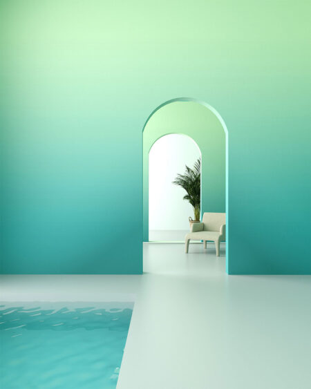 Tapete Farbverlauf in Hellgrün- und Türkisblautönen für Badezimmer
