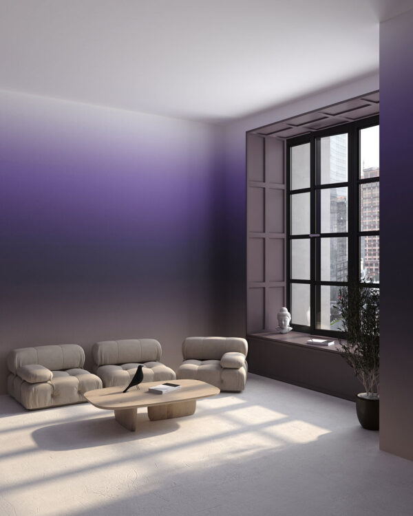 Tapete Farbverlauf in dunklen Lila-, Grau- und Beigetönen für Wohnzimmer