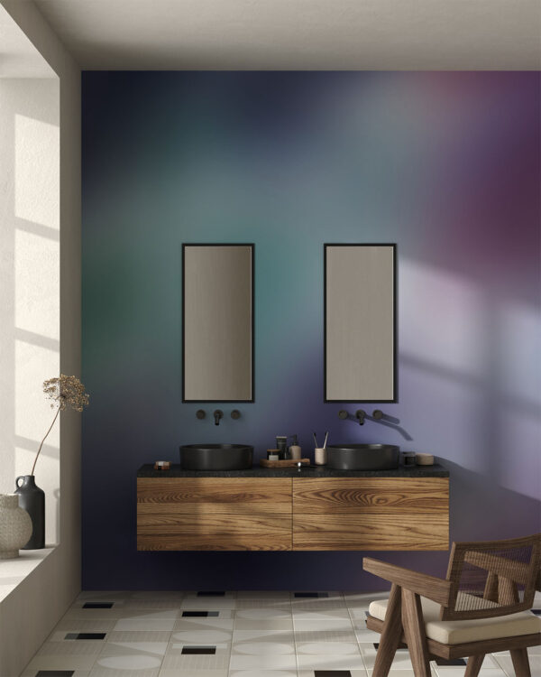 Fototapete bunte Farbverlauf in dunklen Lila-, Burgunder- und Blautönen für Badezimmer