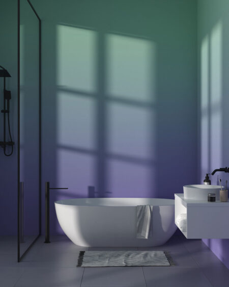 Tapete Farbverlauf in Grün- und Lilatönen für Badezimmer