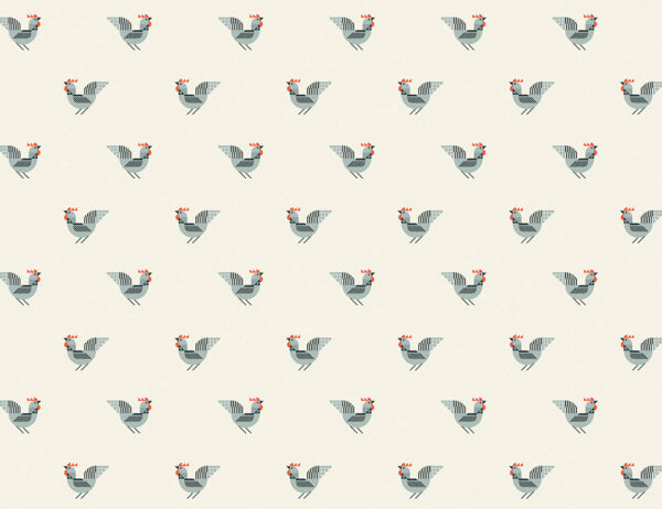 Fototapete Muster mit geometrischen kleinen Hähnen auf grau-beigem Hintergrund