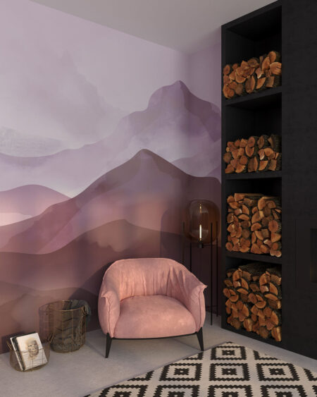 Fototapete Textur der grafischen Berge in Braun-Lila-Tönen für Schlafzimmer