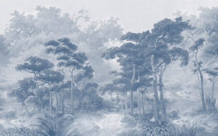 Detaillierte Vintage-Fototapete mit blauem Wald