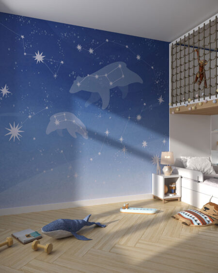 Tapete mit den Sternbilder Große und Kleine Bären mit Sternen für Kinderzimmer