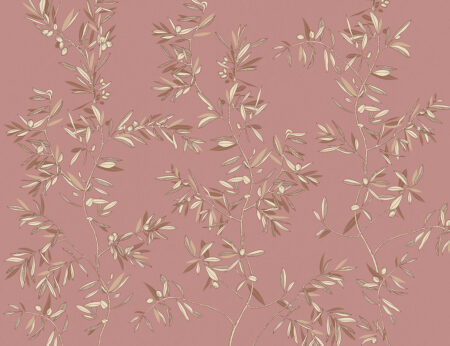 Minimalistische Fototapete mit Olivenzweigen auf rosa Hintergrund