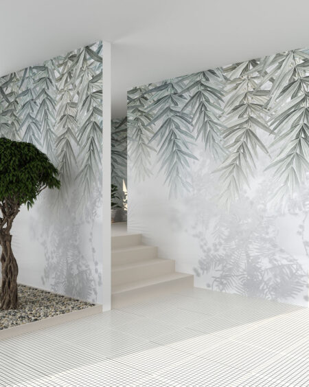 Design Tapeten mit Blätter auf beigem Dekor-Hintergrund für das Wohnzimmer
