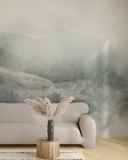 Fototapete Natur mit Berglandschaft im Nebel für das Wohnzimmer
