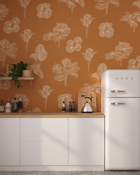 Designer Fototapete Muster mit gemalten verschiedenen Blätter für die Küche