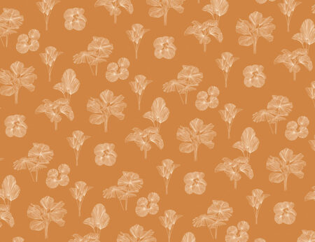 Designer Fototapete Muster mit gemalten verschiedenen Blätter auf orangefarbenem Hintergrund