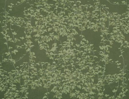 Botanische Fototapete im Chinoiserie-Stil auf grünem Hintergrund
