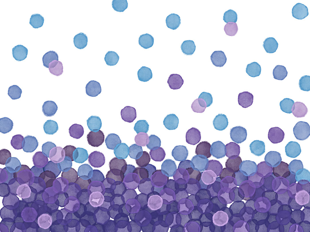 Fototapete mit blauen und violetten Aquarellblasen
