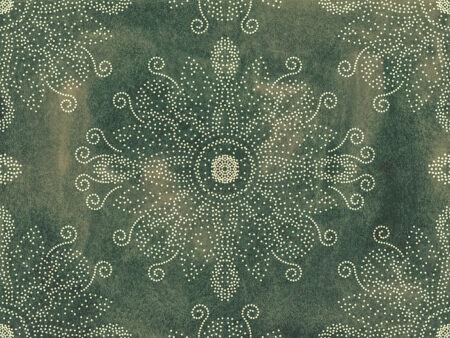 Dot Art stilisierte Fototapete mit Mandala auf grünem strukturiertem Hintergrund