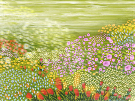Abstrakte und leuchtende Wildblumen im Nebel Fototapeten