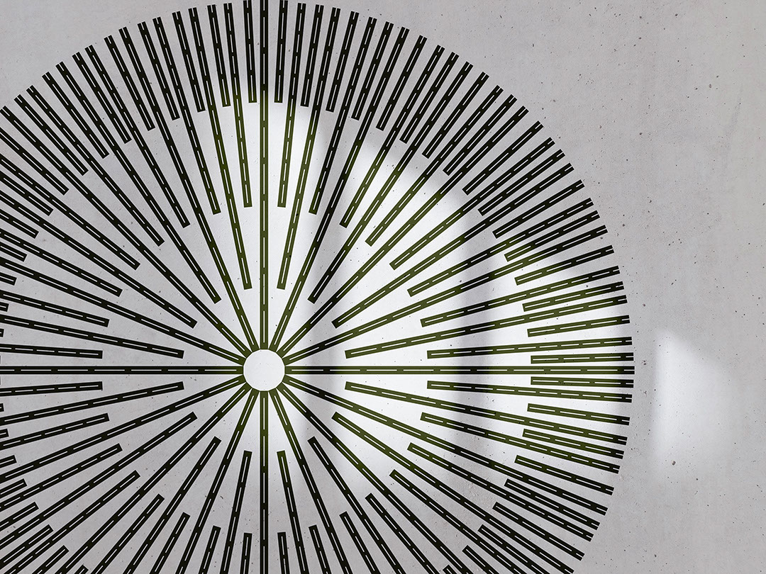 Asymmetrische Fototapete mit geometrischem Kreis auf weißem Hintergrund
