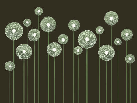 Illustrierte minimalistische grüne Löwenzahn-Fototapete auf dunklem Hintergrund