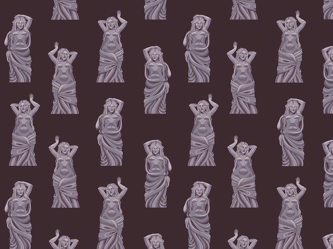 Griechische Statuen auf dunklem Hintergrund gemusterte Fototapeten