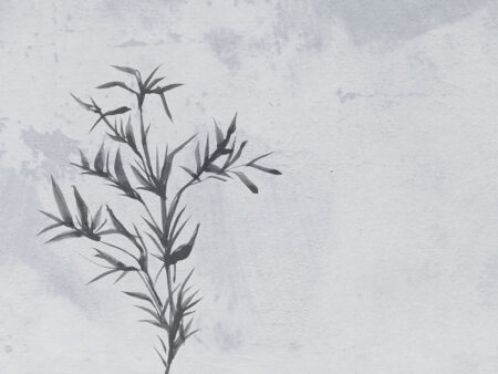 Neutrale asymmetrische Blumen-Fototapete im Japandi-Stil