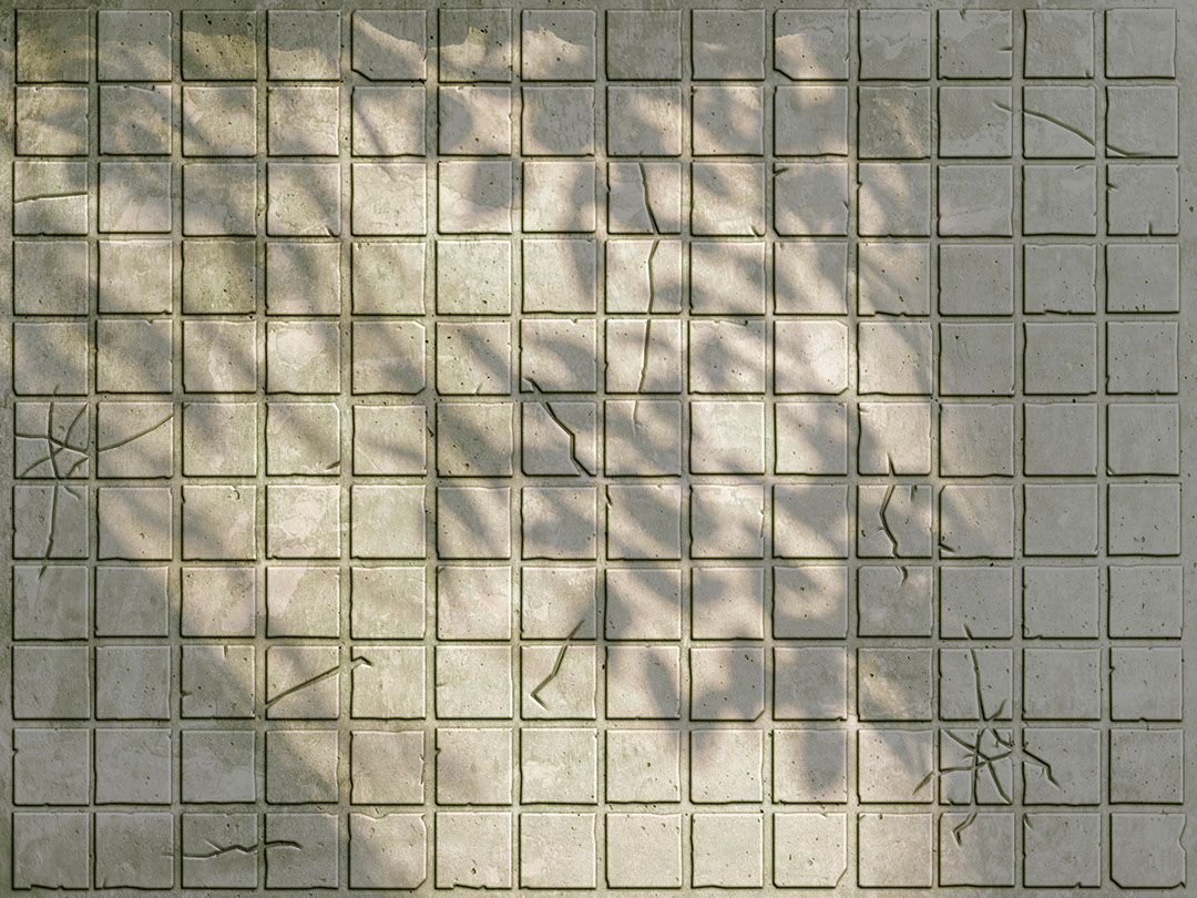 Graue Steinfliesen mit Blattschatten Fototapete