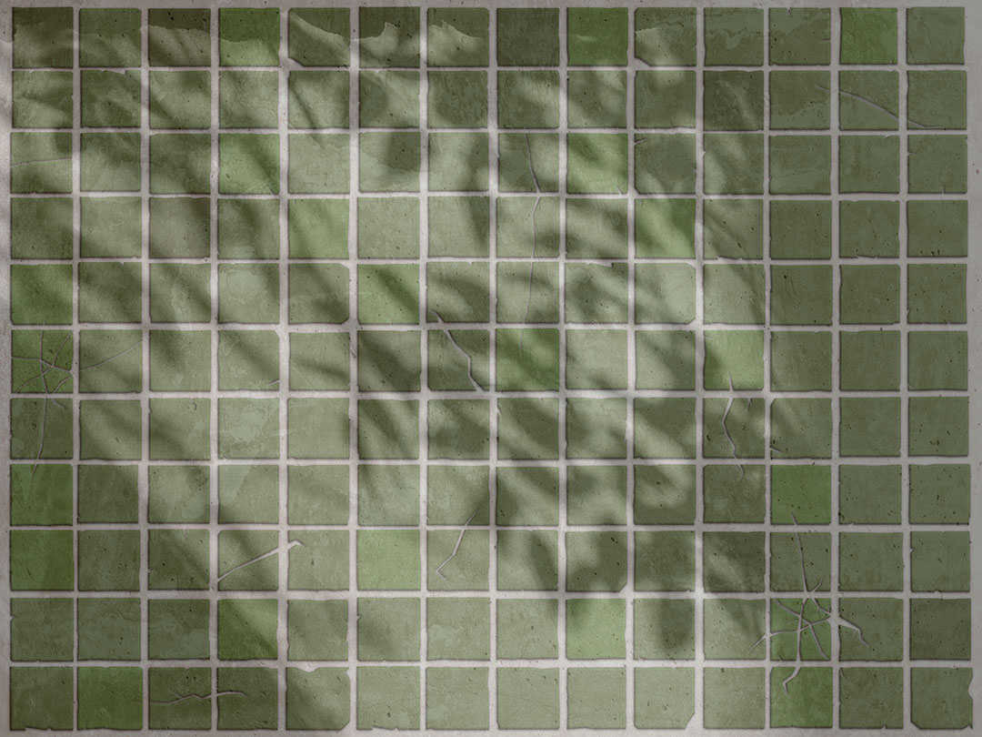 Grüne Steinfliesen mit Blattschatten Fototapete