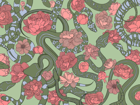 Grüne Schlangen und rote Blumen Fototapeten