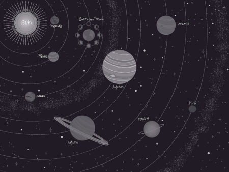 Fototapeten mit Planeten des schwarzen Sonnensystems mit Titeln
