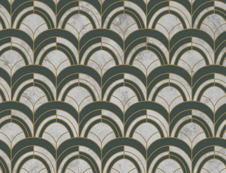 Marinegrün und graue gemusterte Fototapete mit geometrischem Art-Deco-Druck