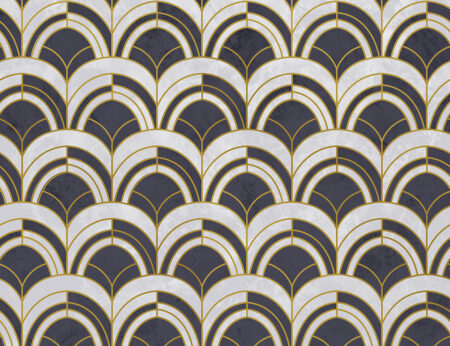 Marineblaue und graue gemusterte Fototapeten mit geometrischem Art-Deco-Druck