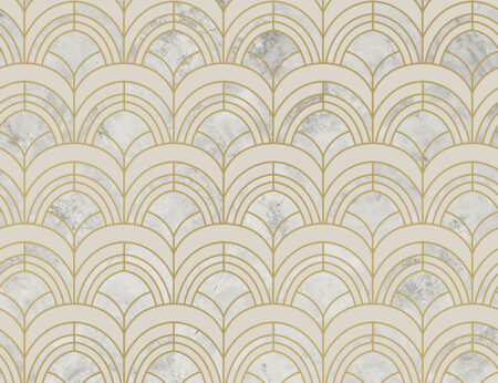 Geometrischer Art-Deco-Druck in Gold und Grau mit Muster Fototapeten