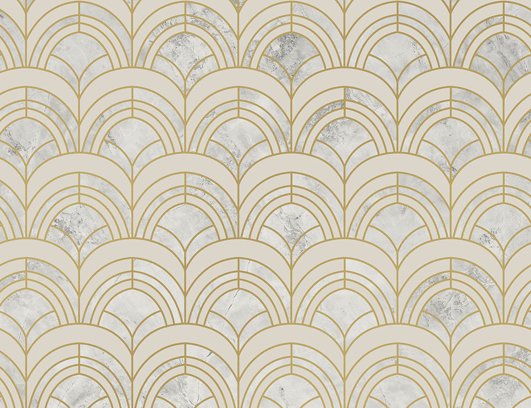 Geometrischer Art-Deco-Druck in Gold und Grau mit Muster Fototapeten