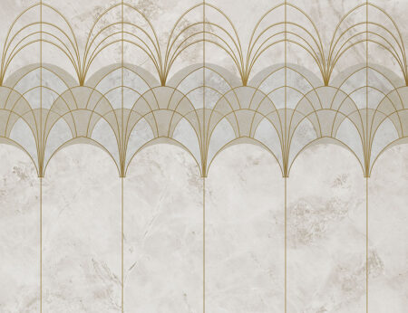 Gold-weiße, elegante Art-Deco-Bögen, Fototapete auf strukturiertem Hintergrund