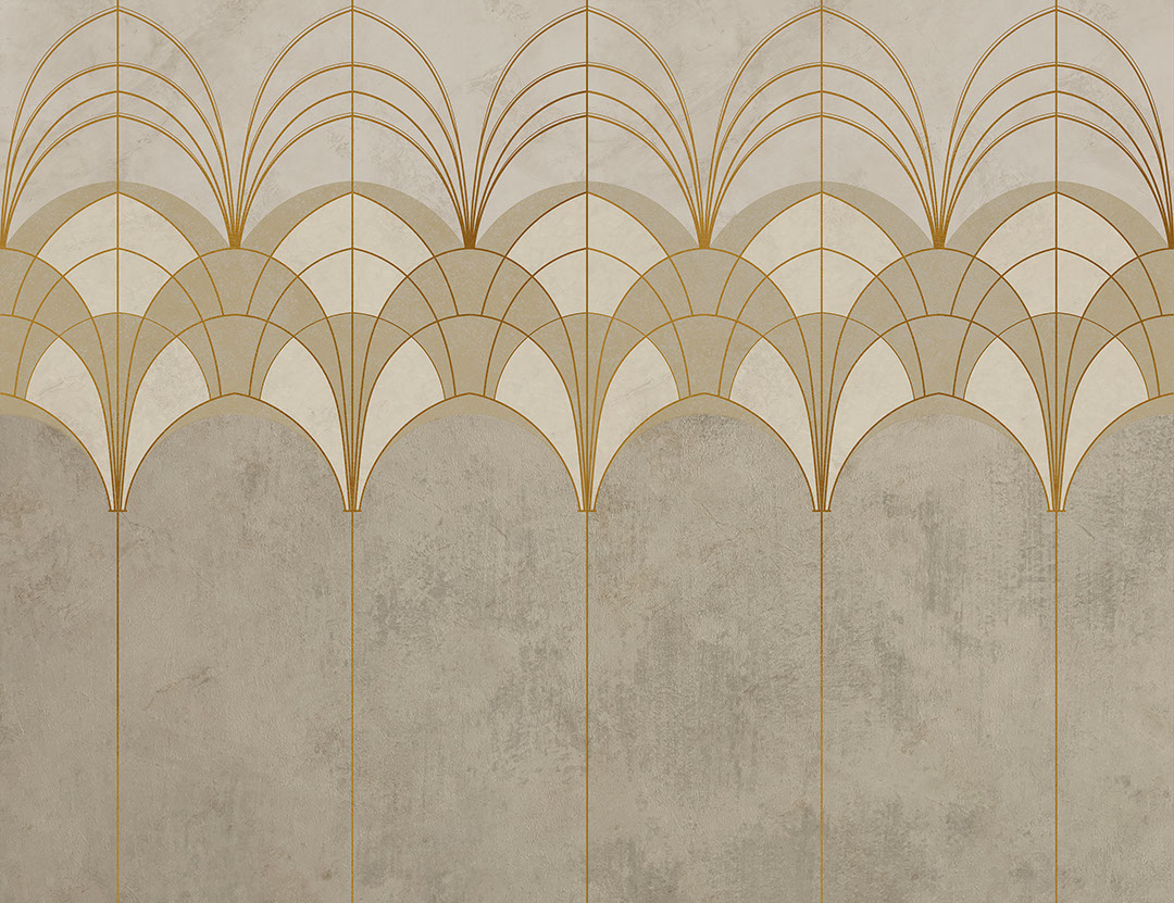 Elegante Fototapete Art Deco Bögen in Gold und Beige